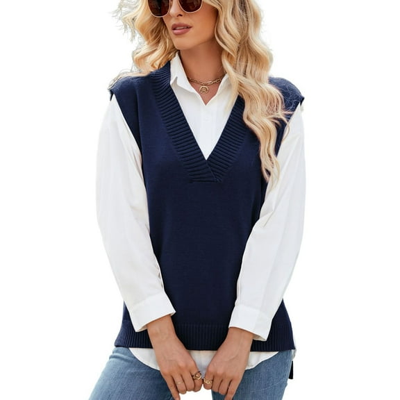 SWSMCLT Women's Billowy Vest Chic Sweater Oversize Deep V Neck Sleeveless Fall Spring Top Casual High Low Royal Blue X-Large