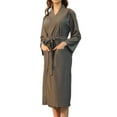 thumbnail image 1 of SWSMCLT Women's Billowy Waffle Bathrobe Comfy Home Belted Chic Fall Sleeping Long Sleeve Nightwear Calf Length Bath Robe Grey Large-X-Large, 1 of 4