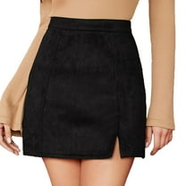 SWSMCLT Women's Bodycon Mini Sexy Fashion High Waisted Skirt A-Line Side Slit Mid-Thigh Length Black 4-6