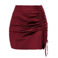 thumbnail image 1 of SWSMCLT Women's Bodycon Satin Slit Party Sexy Cocktail Metallic Skirt Pleated High Waist Fashion Zip Up Fitted Burgundy 8-10, 1 of 1