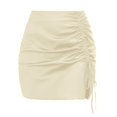 thumbnail image 1 of SWSMCLT Women's Bodycon Satin Slit Party Sexy Cocktail Metallic Skirt Pleated High Waist Fashion Zip Up Fitted Cream 8-10, 1 of 1