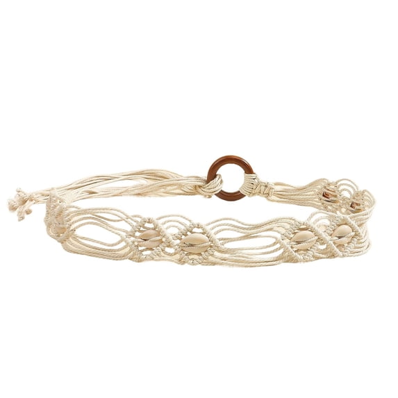 SWSMCLT Women's Boho Belt Beaded Braided Vintage Medium Casual Summer Fabric Belt Braided Belt Fashion Round Cream Small-Large
