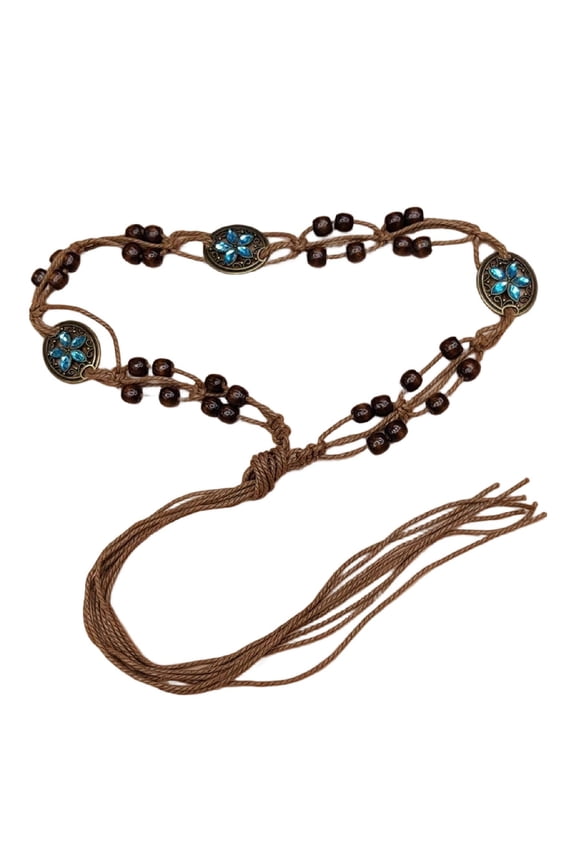 Women's Boho Braided Belt Summer Adjustable Tie Rope Waist Belts For Dress Bling Elegant Date Curvy 2026 Bead Knotted Style4 X-Small-Large