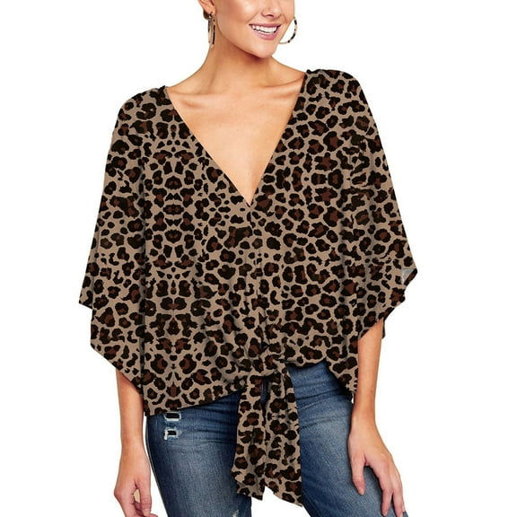 SWSMCLT Women's Boho Floral Blouse V Neck Shirt Casual Fall Chiffon Summer Printed Shirt 3/4 Sleeve Sexy Peasant Khaki 14