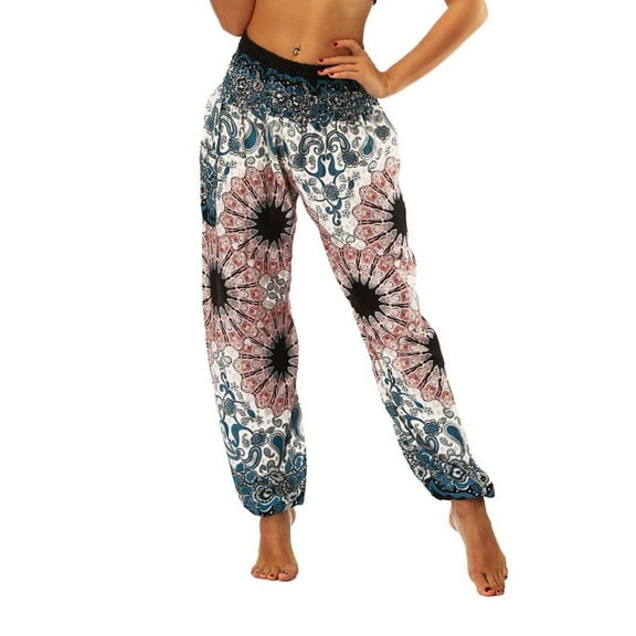 SWSMCLT Women's Boho Harem Pants Elastic Genie Summer Casual Hippie Yoga Beach Pants Pocket Smocked Waisted Comfy Style10 Small-X-Large