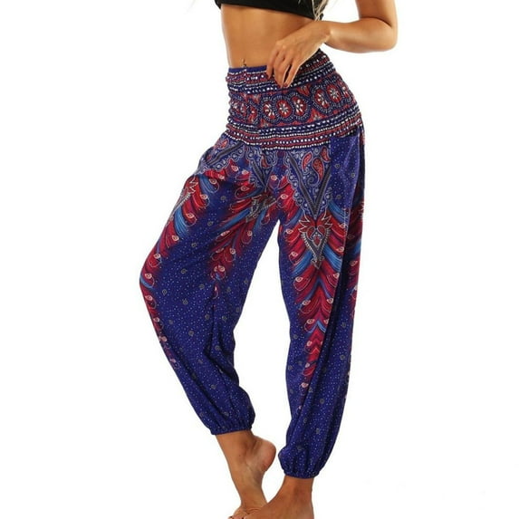 SWSMCLT Women's Boho Harem Pants Elastic Genie Summer Casual Hippie Yoga Beach Pants Pocket Smocked Waisted Comfy Style3 Small-X-Large