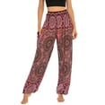 thumbnail image 1 of SWSMCLT Women's Boho Harem Yoga Pants Indian Smocked Waist Baggy Bohemian Buddha Gypsy Balloon Pocket Thai Hippie Beach Print Bloomers LoungeTrousers A-Patterned13 Small-Large, 1 of 5