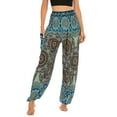 thumbnail image 1 of SWSMCLT Women's Boho Harem Yoga Pants Indian Smocked Waist Baggy Bohemian Buddha Gypsy Balloon Pocket Thai Hippie Beach Print Bloomers LoungeTrousers A-Patterned15 Small-Large, 1 of 5