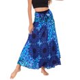 thumbnail image 1 of SWSMCLT Women's Boho Maxi Skirt Summer Beach Coverup Dress Flowy Swing Long Skirts Elastic Front Tie Waist Flowy Smocked High Waisted Pleated High Low Bright Blue Patterned5 Small-X-Large, 1 of 5