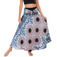 thumbnail image 1 of SWSMCLT Women's Boho Maxi Skirt Summer Beach Coverup Dress Flowy Swing Long Skirts Elastic Front Tie Waist Flowy Smocked High Waisted Pleated High Low Navy Blue Patterned1 Small-X-Large, 1 of 5