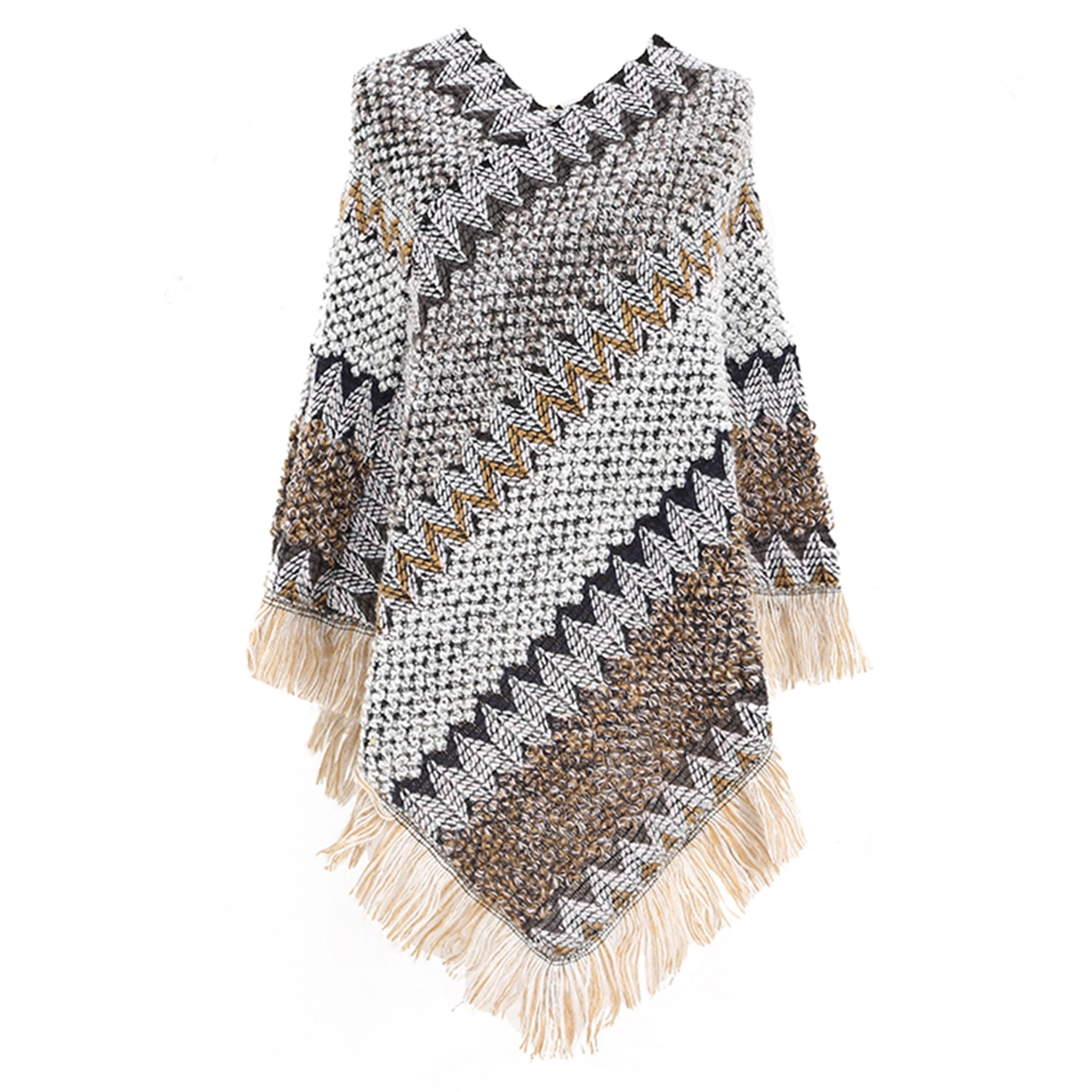 HIGH NECK KNIT JACQUARD PONCHO WITH TASSELS FLIGHT OF AMUN-RA main image 1