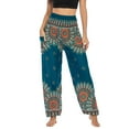 thumbnail image 1 of SWSMCLT Women's Boho Yoga Pant Smocked Waist Hippie Bohemian Thai Indian Pants with Pocket Cinched Bottom Elastic Waist High Waisted Floral Sunflower Printed Green One Size, 1 of 5