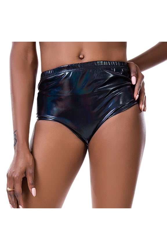 Women's Booty Shorts Dance Halloween Cheeky Metallic Outfit Shiny Festival Casual Shorts Rave Low Rise Black X-Large