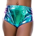 thumbnail image 1 of SWSMCLT Women's Booty Shorts Dance Halloween Cheeky Metallic Outfit Shiny Festival Casual Shorts Rave Low Rise Blue Small, 1 of 1
