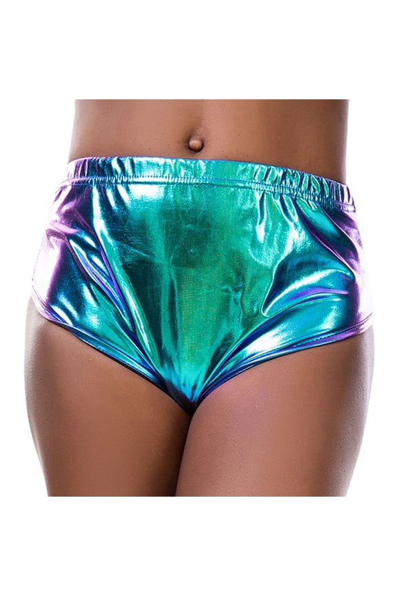 Women's Booty Shorts Dance Halloween Cheeky Metallic Outfit Shiny Festival Casual Shorts Rave Low Rise Blue Small