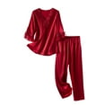 thumbnail image 1 of SWSMCLT Women's Bow Knot Pajamas Set Crochet Falbala Deep V Neck Elastic Band Fall Matching Set Chic Loungewear Burgundy Medium, 1 of 5