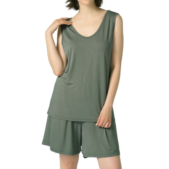 SWSMCLT Women's Boxer Loungewear Comfy Pajama Set Cool Above Knee Lounge Set Cotton Fall Breathable Green Large