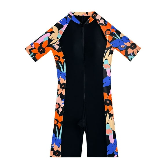 SWSMCLT Women's Boyleg Rash Guard Bathing Suit Crew Neck High Neck One Piece Pull On Spring Break Boyshorts Beachwear Flower 4