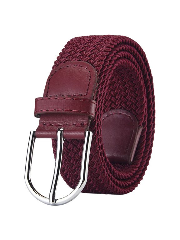 Women's Braided Adjustable Belts Casual Holiday Braid Belt Buckle Autumn Date D Ring Holeless Burgundy X-Small-Large