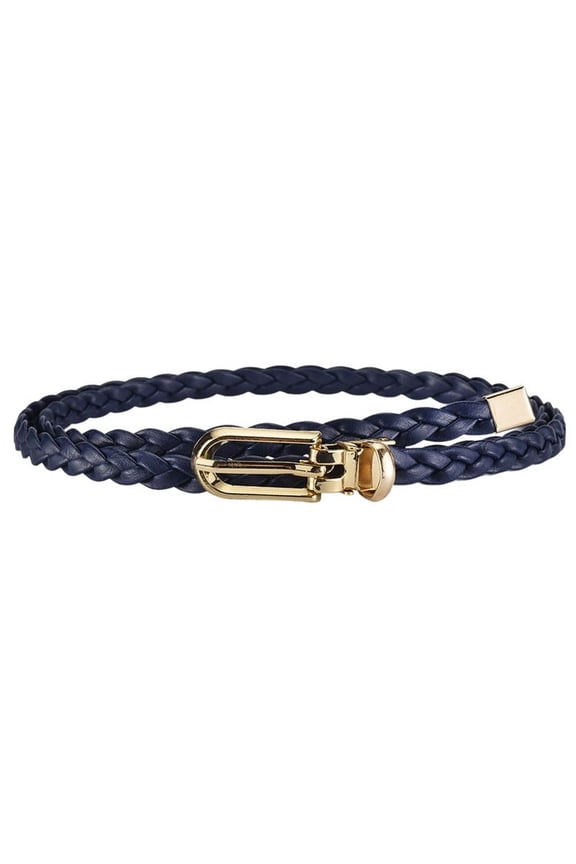 Women's Braided Adjustable Belts Chic Belt For Dress Date Skinny Braided Belt D Ring Holiday Autumn Navy X-Small-X-Large