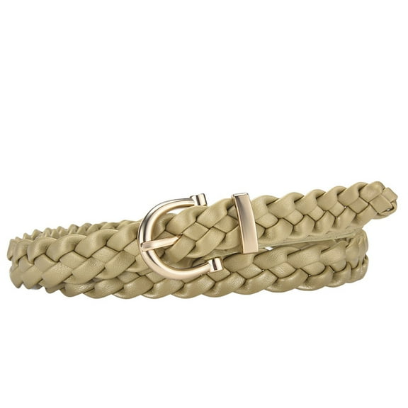 SWSMCLT Women's Braided Adjustable Belts Faux Leather Skinny Braid Belt Autumn Belt Buckle Date Classic Golden X-Small-Large