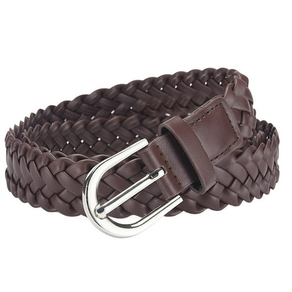 SWSMCLT Women's Braided Belt Casual D Ring Chic Buckle Holeless Date Belt For Dress Autumn Adjustable Belts Coffee X-Small-Large
