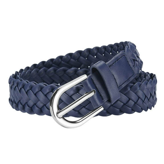 SWSMCLT Women's Braided Belt Casual D Ring Chic Buckle Holeless Date Belt For Dress Autumn Adjustable Belts Navy X-Small-Large