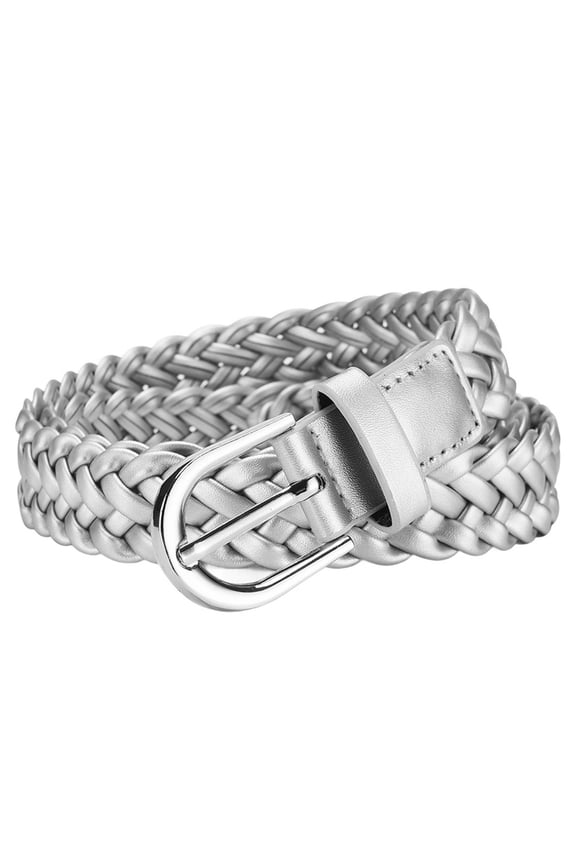 Women's Braided Belt Casual D Ring Chic Buckle Holeless Date Belt For Dress Autumn Adjustable Belts Silver X-Small-Large