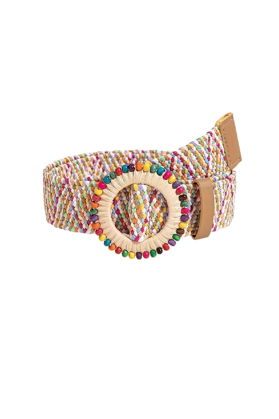 Women's Braided Belt Fashion Boho Web Belts Raffia Travel Casual Thick Loops Regular Fit Summer Beach Rattan Straw Weave Woven Webbed Multicolored X-Small-Large