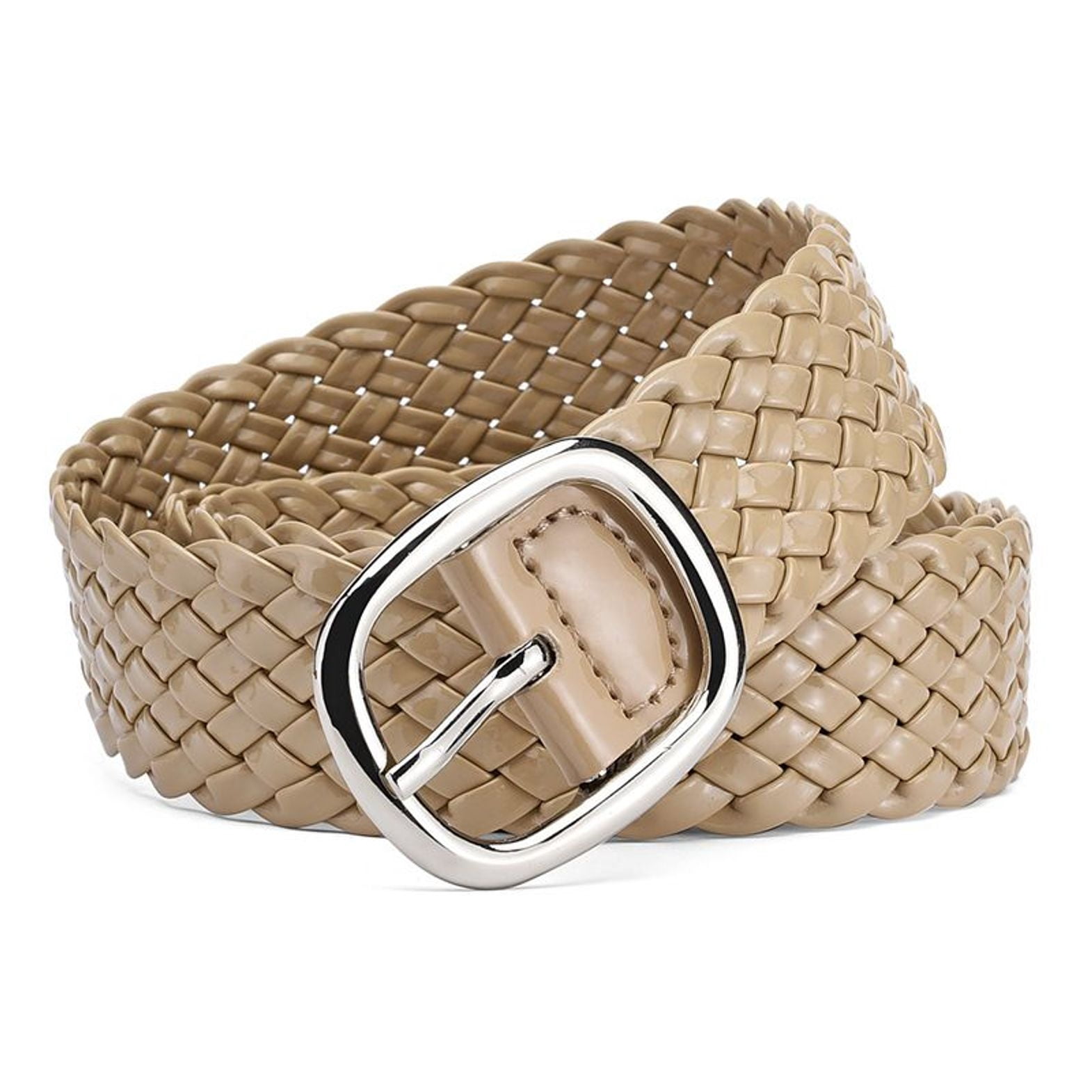 Women\'s Leather Belt with Metal Buckle Casual Braided Woven Medium Leather Braided Belt for Women main image 2