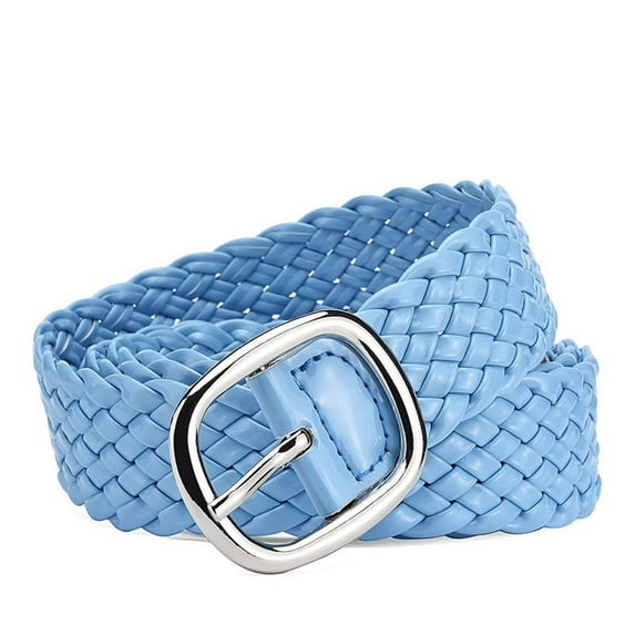 SWSMCLT Women's Braided Belt Metal Faux Leather Belt Fashion Medium Metal Buckle Braided Patent Leather Fabric Belt Sky Blue Small-Large