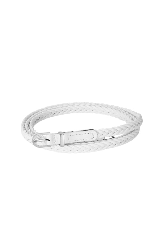 Women's Braided Skinny Belts Adjustable Belt Loops Faux Leather Basic Braided Autumn Classic D Ring Casual White Silver X-Small-Large