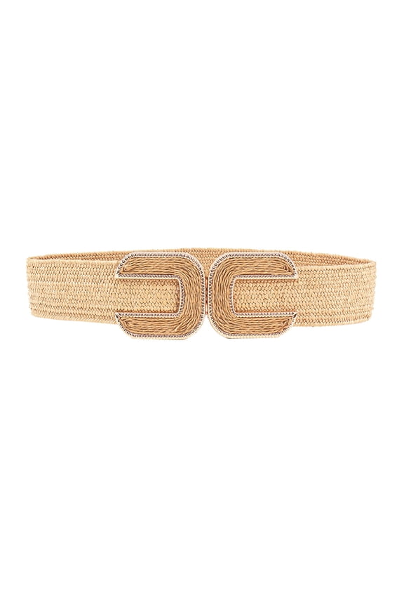 Women's Braided Thick Belt Fashion Elastic Beach Chunky Belt for Summer Dress Holeless Wide Raffia Holeless Coffee One Size