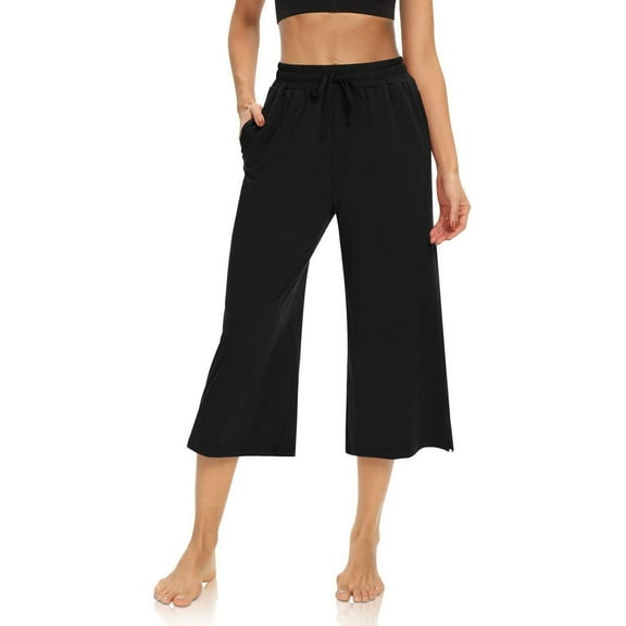 SWSMCLT Women's Breathable Capris Billowy Autumn Drawstring Casual Empire Waist Gaucho Crop Pants 2025 Black XX-Large
