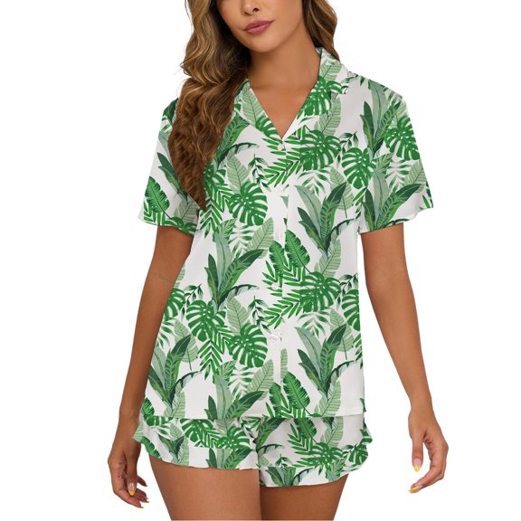 SWSMCLT Women's Breathable Pajama Set Boyshorts Comfy Classic Matching Sets Loungewear Set Button Chic Elastic Band Light Green XX-Large