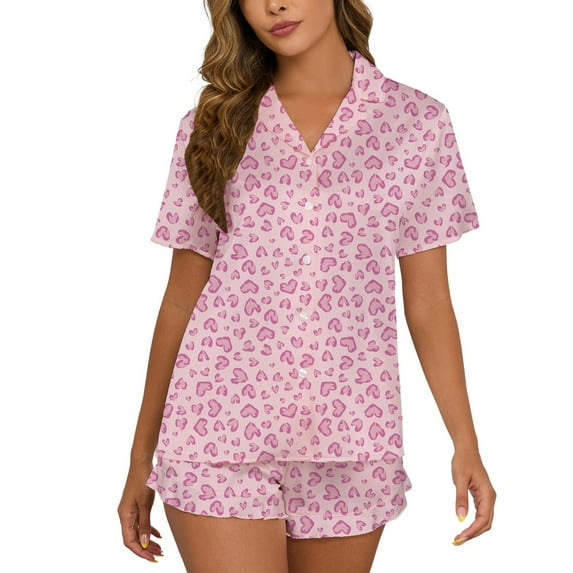 SWSMCLT Women's Breathable Pajama Set Boyshorts Comfy Classic Matching Sets Loungewear Set Button Chic Elastic Band Pink Medium