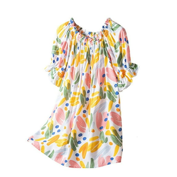 SWSMCLT Women's Breathable Pajama Tops Crew Neck Home Comfy Loose Soft Loungewear Convertible Nightwear Multicolored X-Small-Large