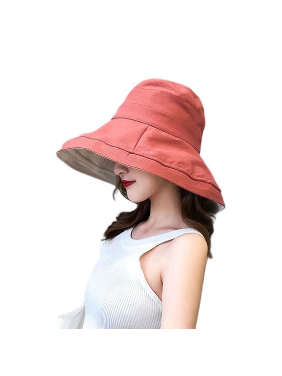 Women's Bucket Hat Reversible Floppy Beach Hats Camp Soft Light Wide Brim Hat Canvas Cotton Fishing Cap Foldable Summer UPF Sun Protection Brown One Size