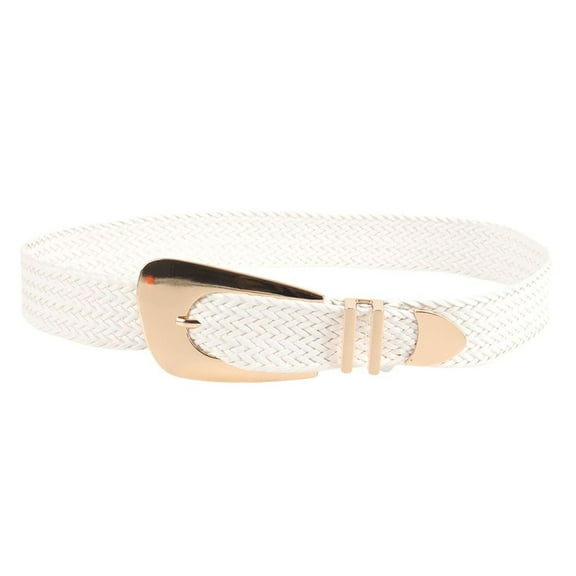 SWSMCLT Women's Buckle Belt Fashion Web Belt Metal Buckle Fall Belt For Dress Casual Holeless Braided Summer White Small-Medium