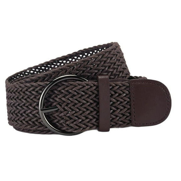 SWSMCLT Women's Buckle Belt Faux Leather Braided Travel Holeless Casual Metal Buckle Braided Belt Coffee Small-Large