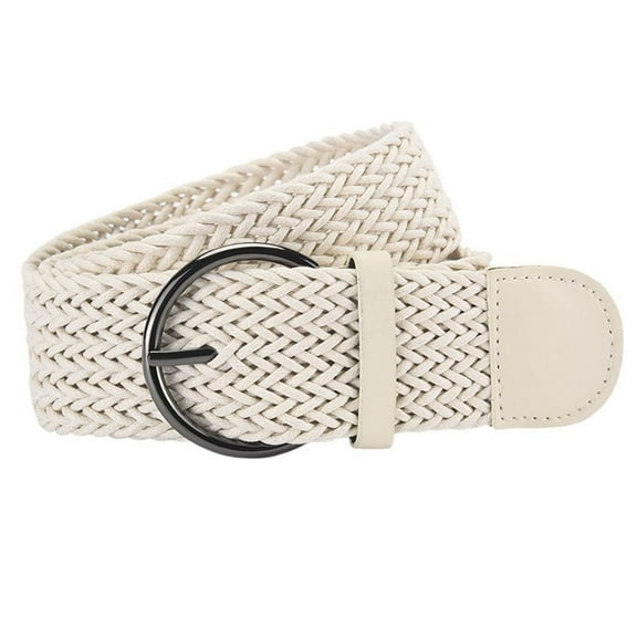 SWSMCLT Women's Buckle Belt Faux Leather Braided Travel Holeless Casual Metal Buckle Braided Belt Cream Small-Large