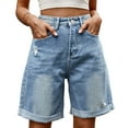 thumbnail image 1 of SWSMCLT Women's Buckle Denim Shorts 2025 Shorts Above Knee Casual Shorts Comfy Medium Waist Destroyed Boyleg Light Blue Small, 1 of 1