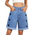 thumbnail image 1 of SWSMCLT Women's Buckle Denim Shorts 2025 Shorts Above Knee Casual Shorts Comfy Medium Waist Destroyed Boyleg Sky Blue Medium, 1 of 1