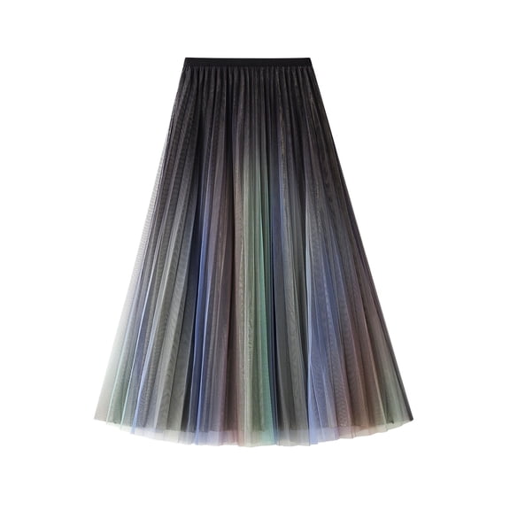 SWSMCLT Women's Bunched Skirt Calf Length A Line Tulle Skirt Empire Waist Elastic Cotton Billowy Casual Elegant Green Small-Large