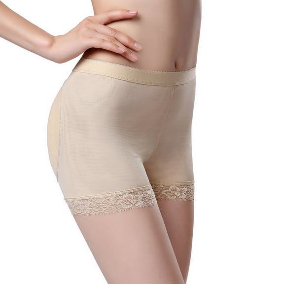 SWSMCLT Women's Butt Lifter Seamless Mesh Padded Tummy Control Panties Hip Enhancer Lace Body Shaper Shorts Boyshorts Shapewear Underwear Removable Hip Dip Pads Butt Nude X-Large