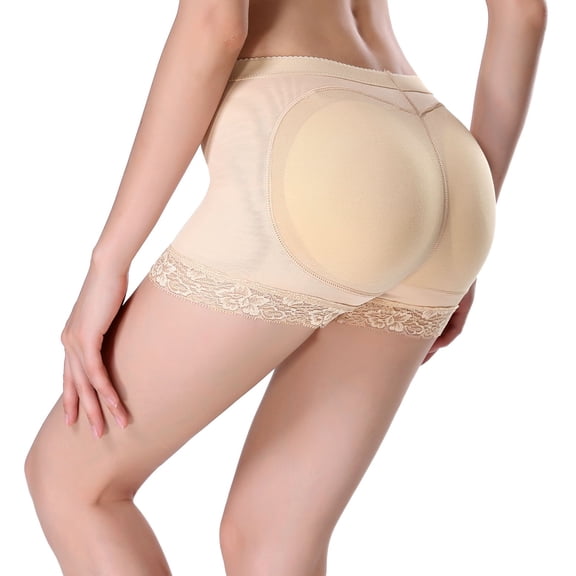SWSMCLT Women's Butt Lifting Shapewear Shorts Mid Thigh Shaper Shorts Hip Pads Padded Mesh Butt Lifter Tight Apricot Medium