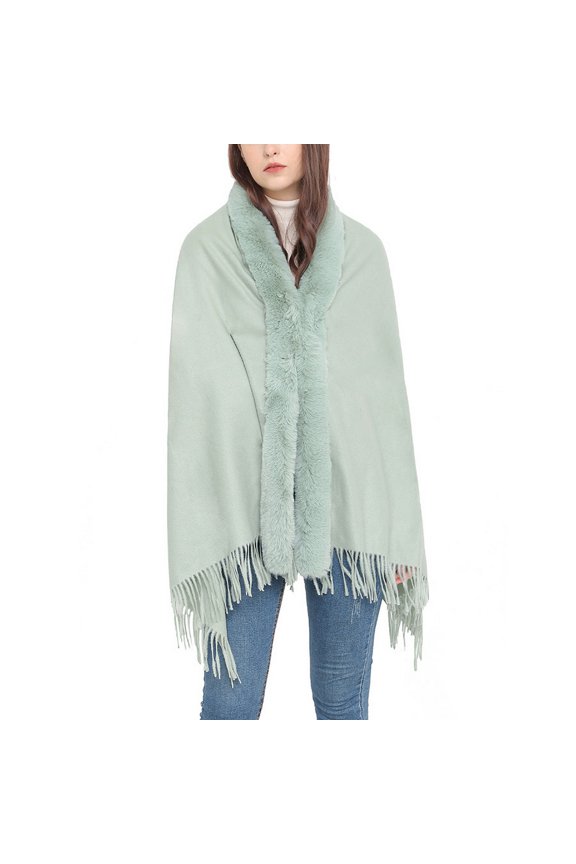 Women's Button Cape 2025 Casual Baggy Brushed Coat Comfy Date Cardigan Fringe Elegant Coats Green One Size