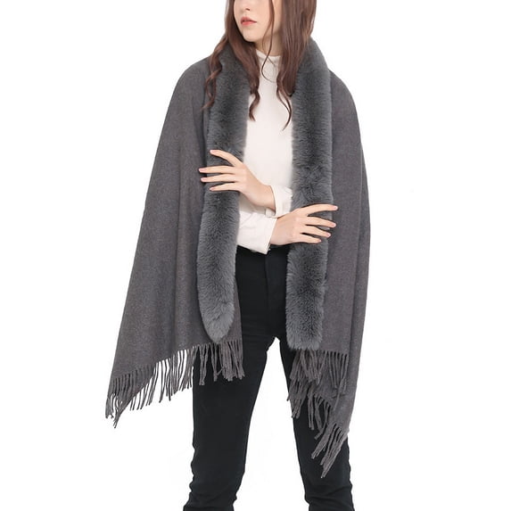 SWSMCLT Women's Button Cape 2025 Casual Baggy Brushed Coat Comfy Date Cardigan Fringe Elegant Coats Grey One Size