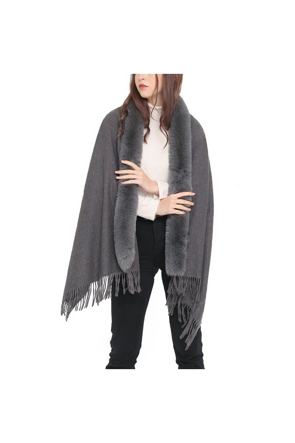 Women's Button Cape 2025 Casual Baggy Brushed Coat Comfy Date Cardigan Fringe Elegant Coats Grey One Size