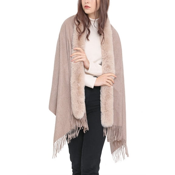 SWSMCLT Women's Button Cape 2025 Casual Baggy Brushed Coat Comfy Date Cardigan Fringe Elegant Coats Khaki One Size